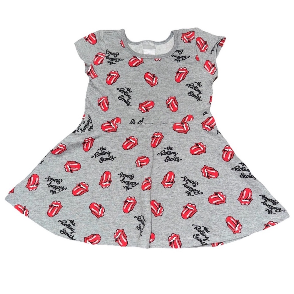 The Rolling Stones 2T Gray‎ Skater Dress Short Sleeve Iconic Rock All Over Print